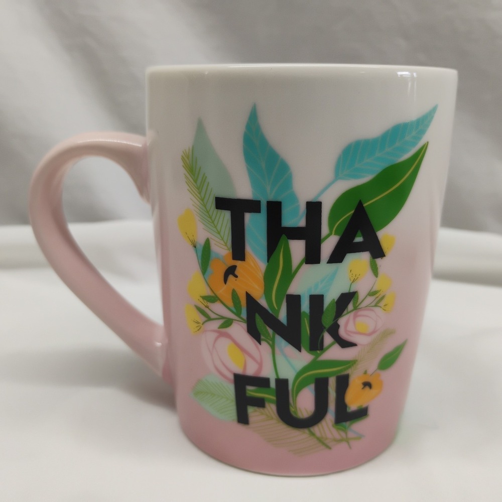 Starbucks 2020 ~ 10 oz "THANKFUL" Cup Mug Floral Pink & Green - Picture 1 of 7